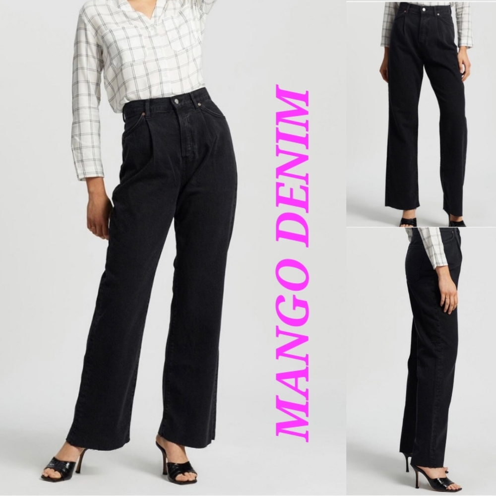 MANGO JEAN fly button ripped/distressed hem straight leg jeans